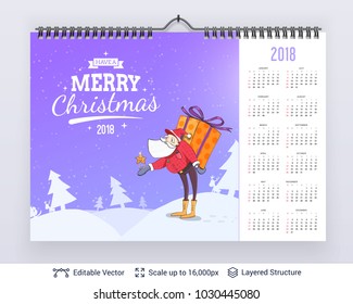 English planning calendar. Vector template January - December, week starts on Sunday.