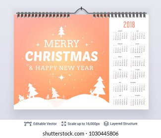 English planning calendar. Vector template January - December, week starts on Sunday.