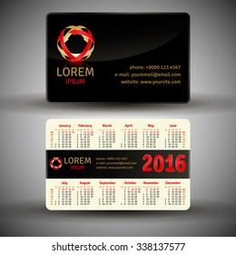 English pocket calendar for 2016, vector template