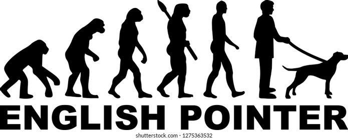 English Pointer evolution with word in black 