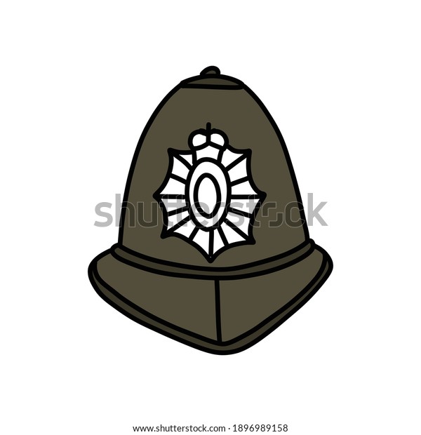 english\
police hat doodle icon, vector\
illustration