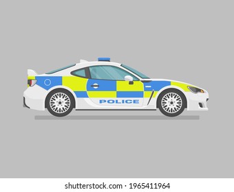 English police super car. Side view. Cartoon flat illustration. Auto for graphic and web