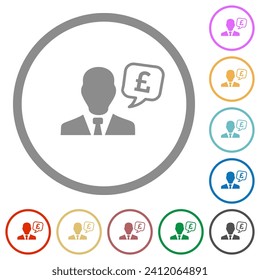 English Pound financial advisor flat color icons in round outlines on white background