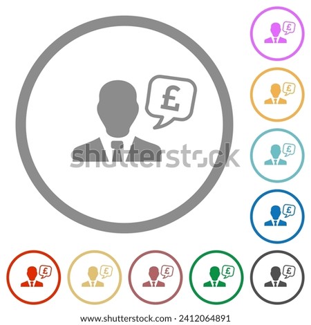 English Pound financial advisor flat color icons in round outlines on white background