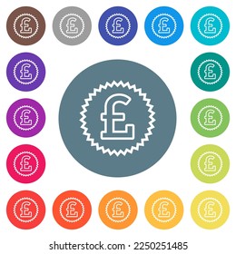 English Pound sticker alternate flat white icons on round color backgrounds. 17 background color variations are included.