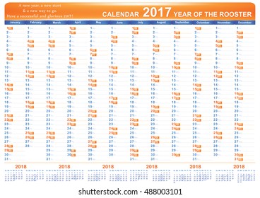 English printable Organizer (planner), Calendar 2017. The image contains the 2018 Year calendar. Format A3, Print colors used
