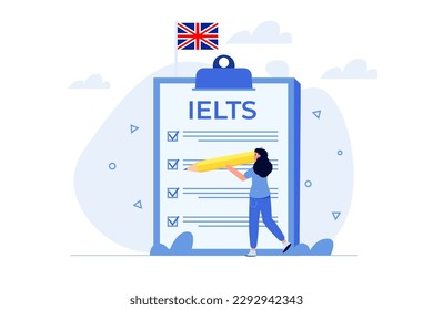 English Proficiency Test and Exam. IELTS International English Language Testing System. Vector illustration.