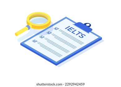 English Proficiency Test and Exam. IELTS International English Language Testing System. Vector illustration.