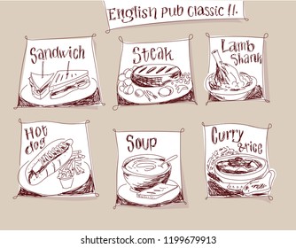 English pub classic food hand drawn drawing II