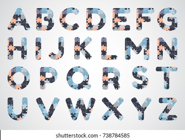 English Puzzle Alphabet. Color Puzzles Pieces