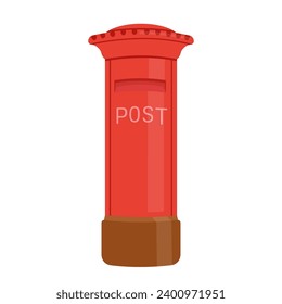 English red post box. Vector cartoon illustration isolated on white