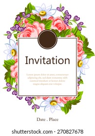 English rose. Romantic botanical invitation. Greeting card with floral background.