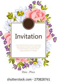 English rose. Romantic botanical invitation. Greeting card with floral background.