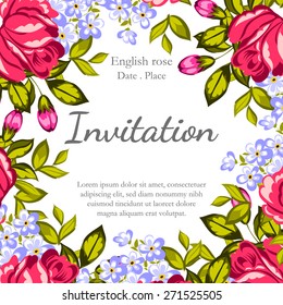 English rose. Romantic botanical invitation. Greeting card with floral background.