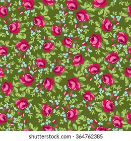 English Rose, Seamless wallpaper pattern with red roses, vector illustration