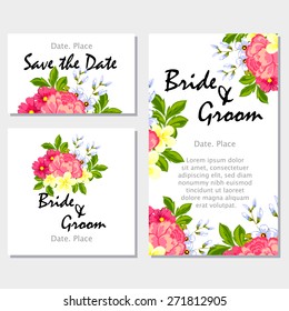 English rose. Wedding invitation cards with floral elements. Flower vector background.