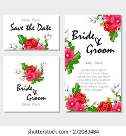 English rose. Wedding invitation cards with floral elements. Flower vector background.