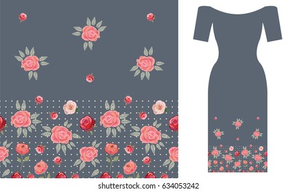 English roses. Party dress design. Seamless vector pattern with flowers. Summer textile collection.