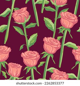 English roses seamless beautiful rose hand drawing. Vector illustration