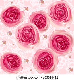 English roses seamless. Rose. Mothers Day. Rose Flowers. Vector illustration. Women's Day. Background Beautiful. Banners Invitation, Trendy Design Template. Springtime. Vintage wedding invitation