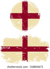 English round and square grunge flags. Vector illustration. Grunge effect can be cleaned easily. 