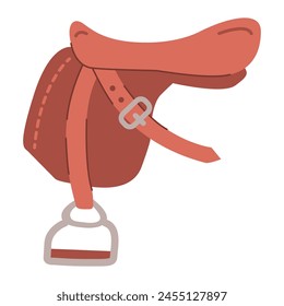 English saddle.Horse saddle.Cowboy saddle.Horse riding tack gear.Equestrian sport tool.Items for horses. Hippodrome and horse symbol.Flat vector illustration.Doodle sketch style.