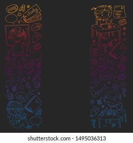 English school for children. Learn language. Education vector illustration. Kids drawing doodle style image.