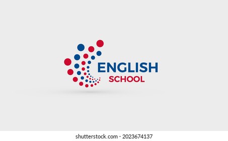English School Logo Concept. Abstract Bubbles Dots Logotype For Education, English Language Learning, Study Course, Virtual Teaching Work, Training, Communication And Speak Club, Vector Symbol Design