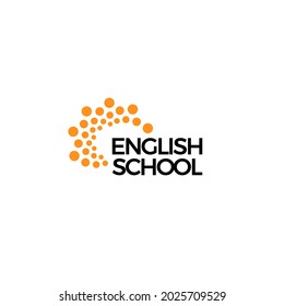 English School Logo Concept. Abstract Bubbles Dots Logotype For Education, English Language Learning, Study Course, Virtual Teaching Work, Training, Communication And Speak Club, Vector Symbol Design