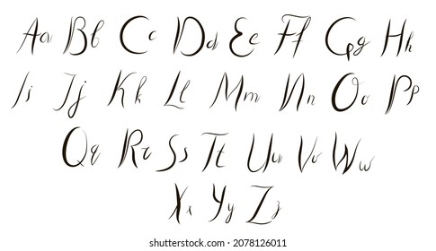 Tipo de letra del guión inglés. Letras mayúsculas y minúsculas.