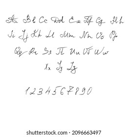 English script font. Uppercase and lowercase letters.	