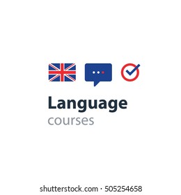 English As A Second Language. Fluent Speaking, Foreign Language Courses. Advertising Concept Lingual Classes. Flat Design Vector Illustration