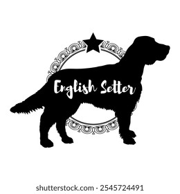 English Setter. dog silhouette, dog, dog breeds,  vector, silhouette, logo design, animal, illustration, icon, sign, black, pet