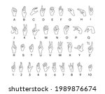 English Sign Language ASL Alphabet. Deaf-mutes hand language. Learning alphabet, nonverbal deaf-mute communication. Vector illustration