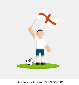 English soccer player in kit with flag and ball