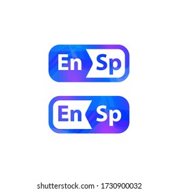 English Spanish dictionary logo. Foreign language phrasebook logotype. Translation button icon. Isolated spoken English course vector illustration. International travel communication sign.