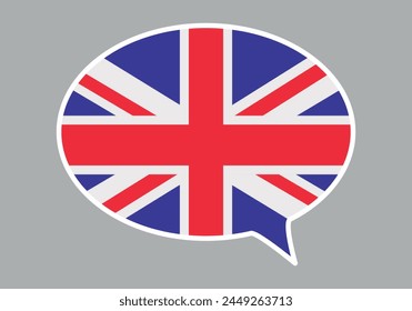 English speaking speech bubble with united kingdom flag.