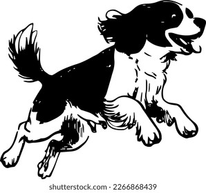 English Springer Spaniel, dog jump and happy, vector illustration, black color, vector image