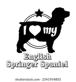 Englisch Springer Spaniel Hund Silhouette, ich liebe meinen Hund, Hund, Hunderassen, Logo, Vektor, Silhouette, Tier, Illustration, Symbol, Zeichen, schwarz, Haustier,