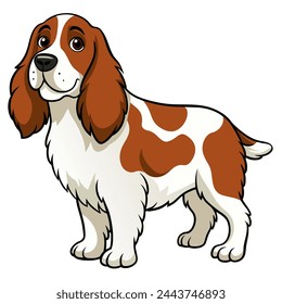 English Springer Spaniel vector illustration isolated on white background in cartoon style.