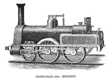 English Steam Locomotive, vintage engraved illustration. Trousset encyclopedia (1886 - 1891).