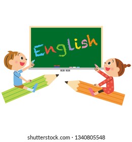 English Studying Children Stock Vector (Royalty Free) 1340805548 ...