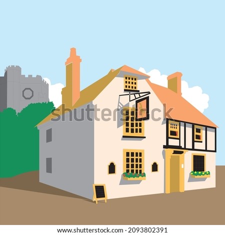 English Style Pub Bar Old Vintage England City Landscape Vector Icon Symbol