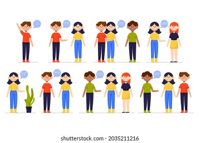 English subject pronouns. Preschool, kindergarten, school elementary education. Language learning. Speech exercise. Pronoun lesson. English training. Study Homework. Vector illustration.