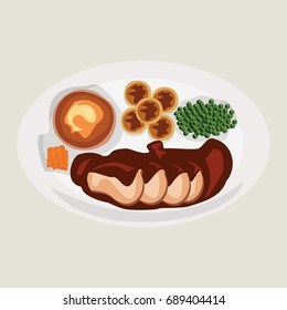 english sunday roast vector illustration
