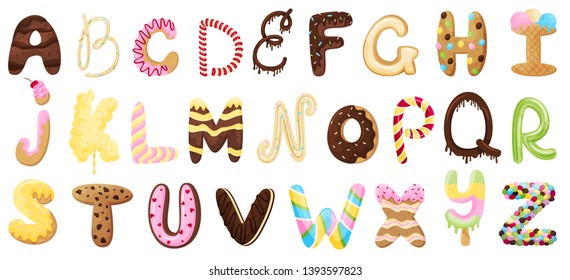 English sweet alphabet. Vector illustration on white background.