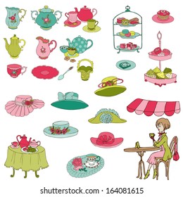 English Tea Party Set - for design, scrapbook, photo booth - in vector