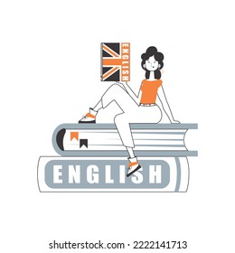 Profesor de inglés. El concepto de aprender un idioma extranjero. Estilo de moda lineal. Isolación, ilustración vectorial.