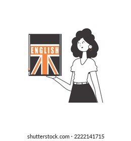English teacher. The concept of learning a foreign language. Linear style. Isolated, vector illustration.