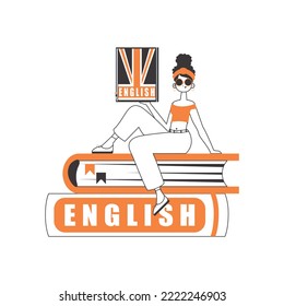 English teacher. The concept of learning a foreign language. Line art style. Isolated, vector illustration.